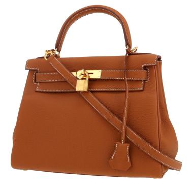 Bolso de mano Hermès  Kelly 28 cm en cuero togo color oro