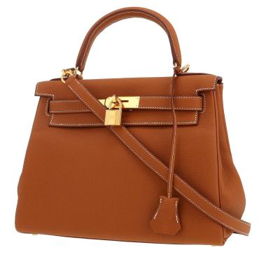 Sac à main Hermès  Kelly 28 cm en cuir togo gold