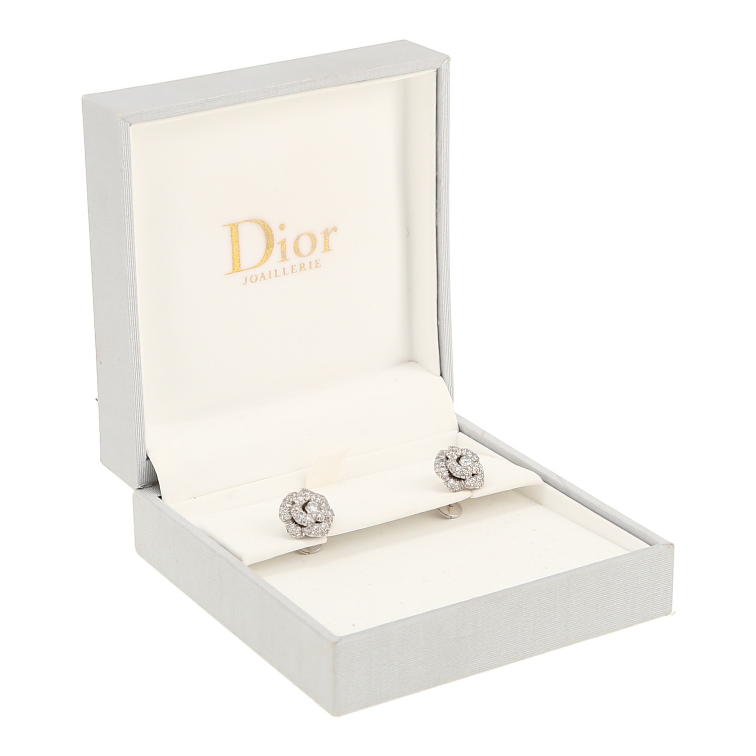Paire de boucles d'oreilles Dior Rose Dior Bagatelle en or blanc et diamants - Detail D2
