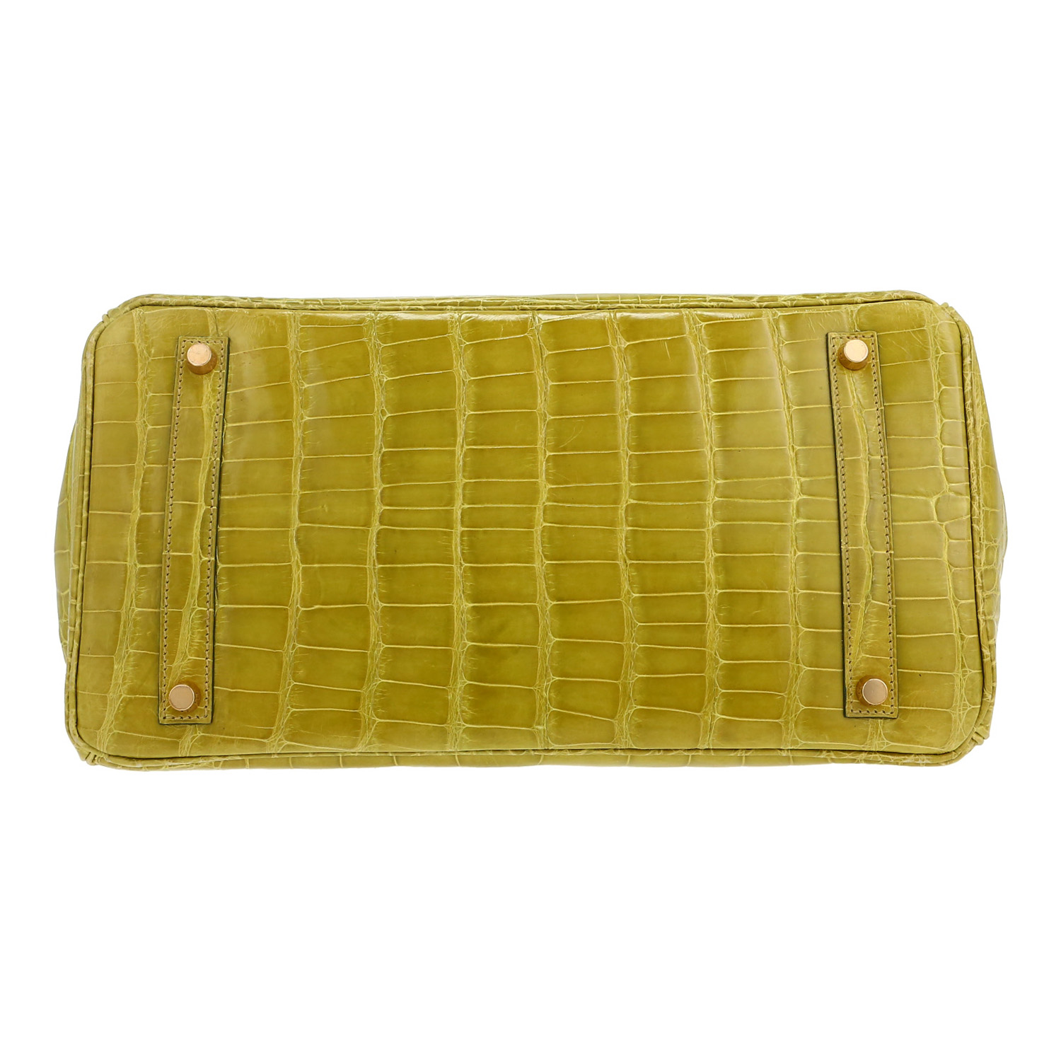 Bolso de mano Hermès  Birkin 35 cm en aligátor verde anís - Detail D1