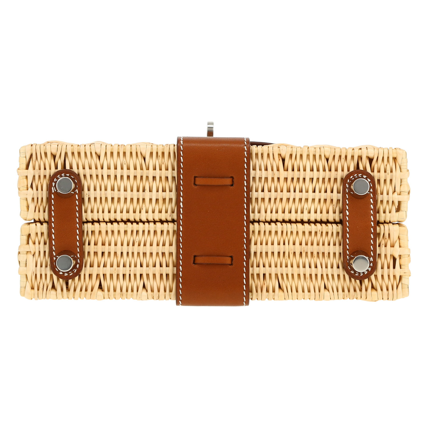 Hermès  Kelly 20 cm Picnic handbag  wicker  and brown Barenia leather - Detail D1