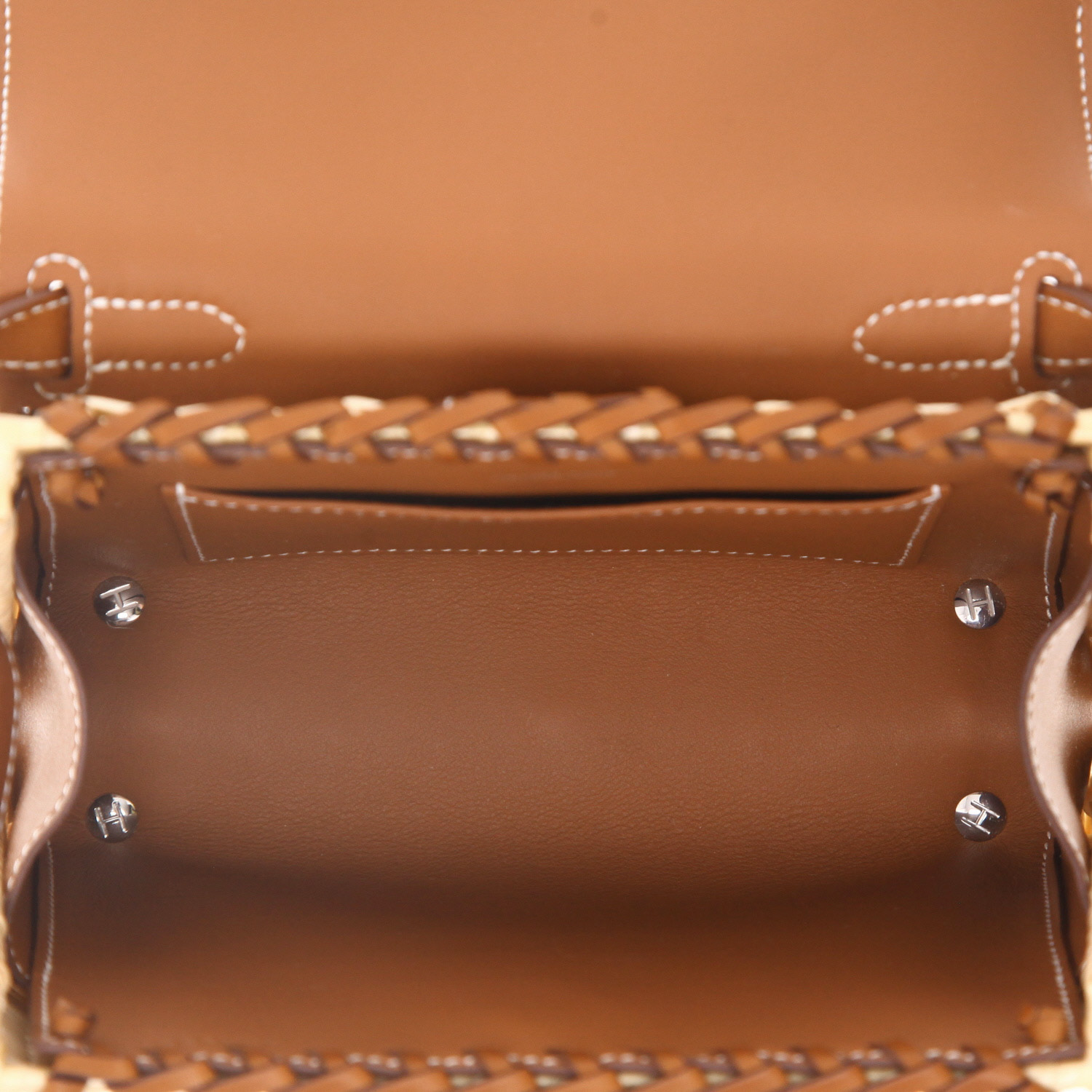 Hermès  Kelly 20 cm Picnic handbag  wicker  and brown Barenia leather - Detail D3