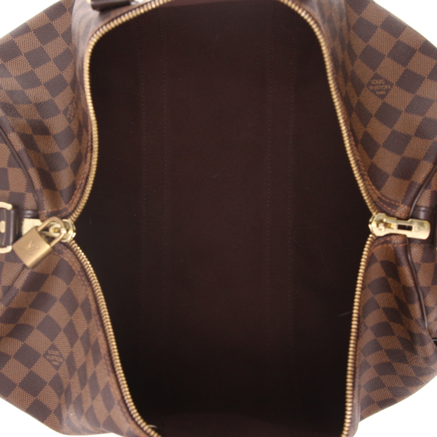 Sac de voyage Louis Vuitton  Keepall 45 en toile damier ébène et cuir marron - Detail D3