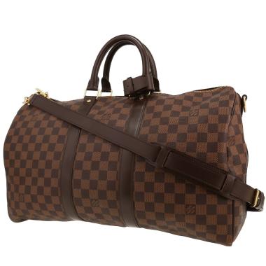 Louis Vuitton  Keepall 45 travel bag  in ebene damier canvas  and brown leather