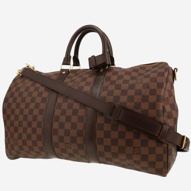Sac de voyage Louis Vuitton  Keepall 45 en toile damier ébène et cuir marron