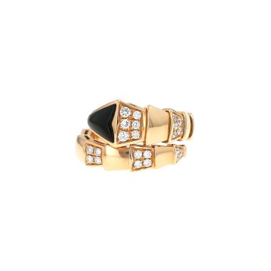 Anello Bulgari Serpenti Viper in oro rosa, diamanti e onice