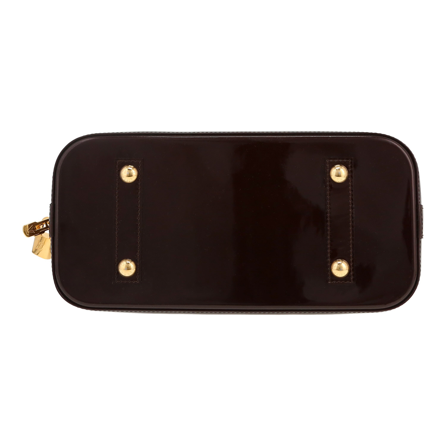Bolso de mano Louis Vuitton  Alma modelo pequeño  en charol Monogram color berenjena - Detail D1