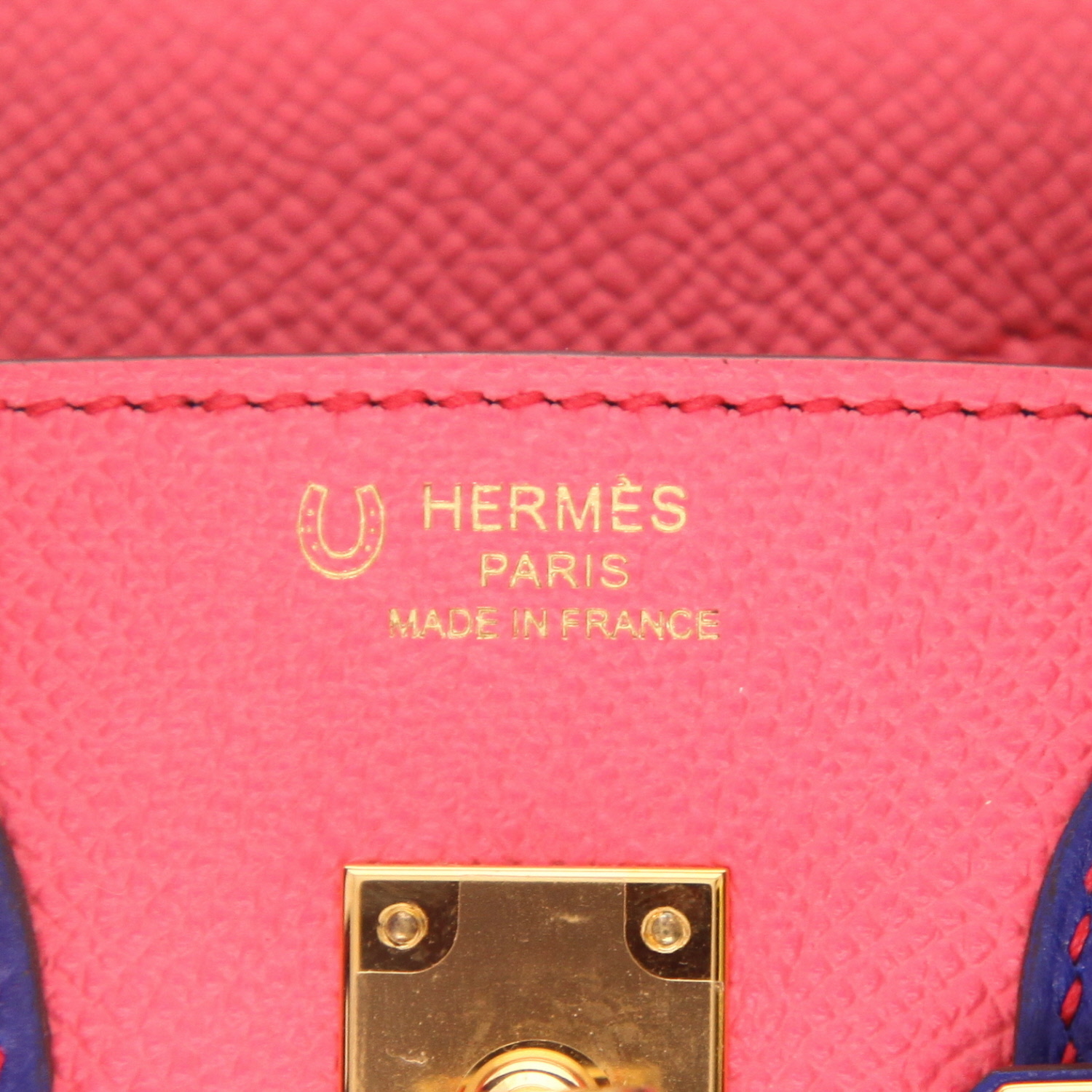 Sac à main Hermès  Birkin 25 cm en cuir epsom rose Azalée et bleu- électrique - Detail D2