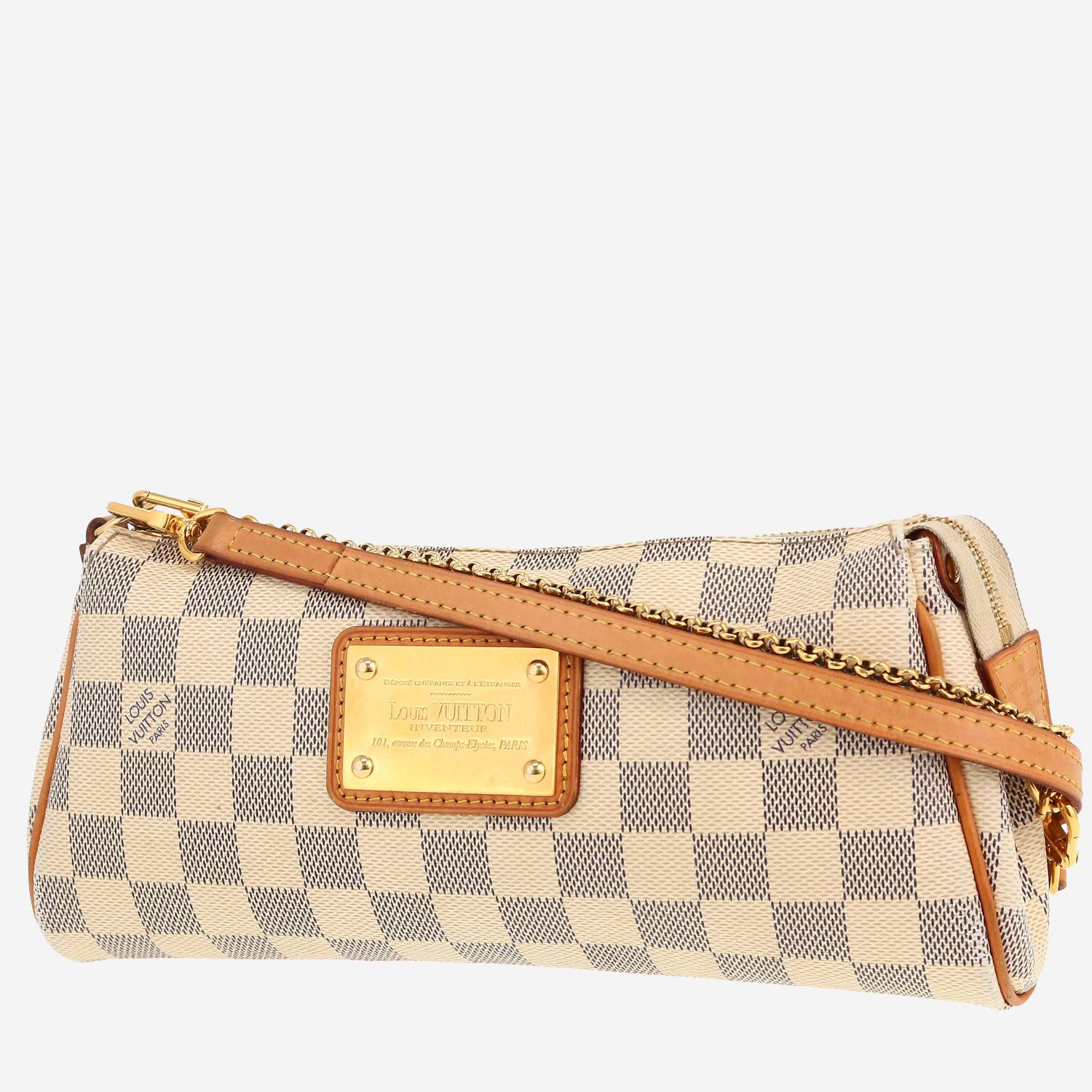 Louis Vuitton  Eva shoulder bag  in azur damier canvas  and natural leather