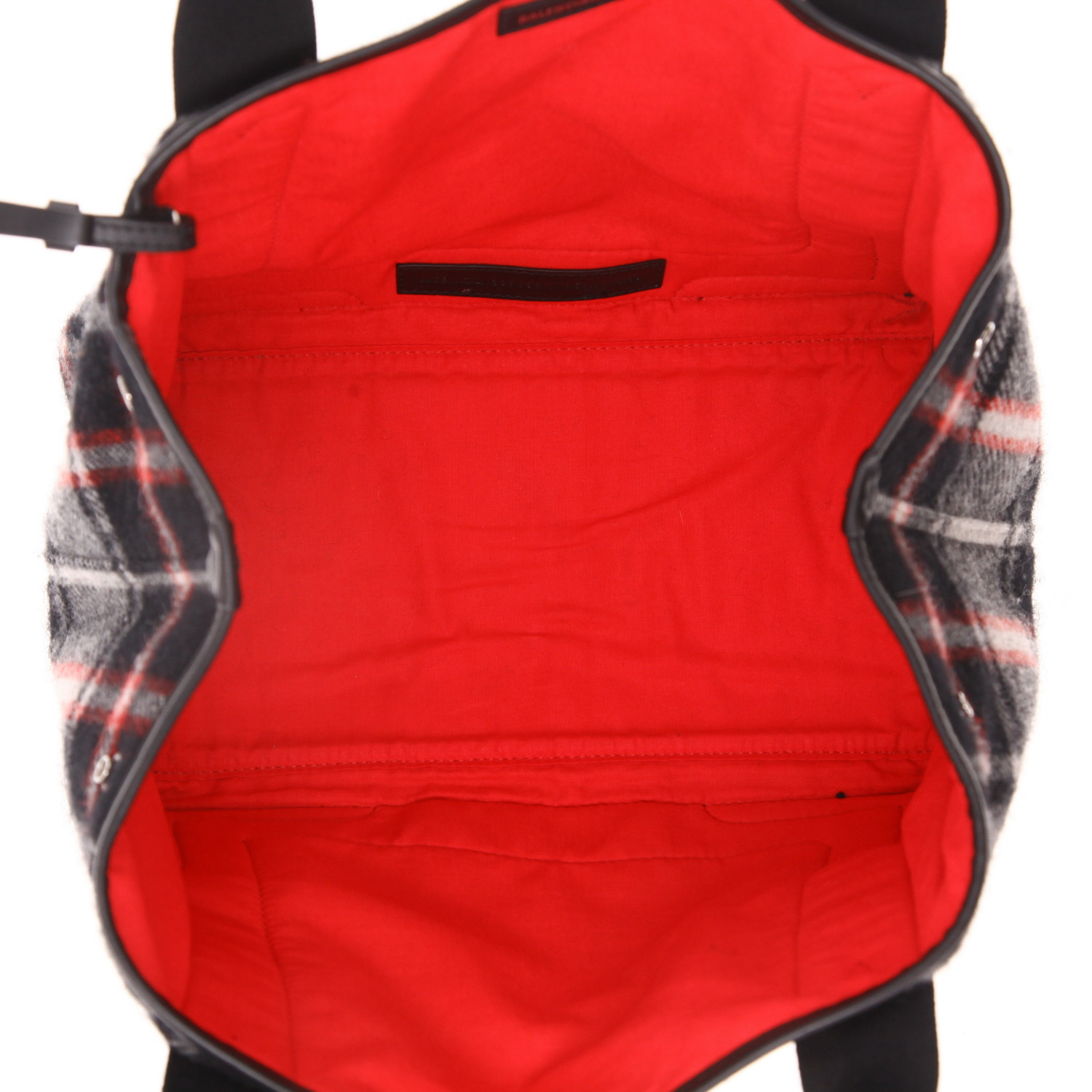 Balenciaga  Navy cabas shopping bag  in black, grey and red printed canvas  and black leather - Detail D3