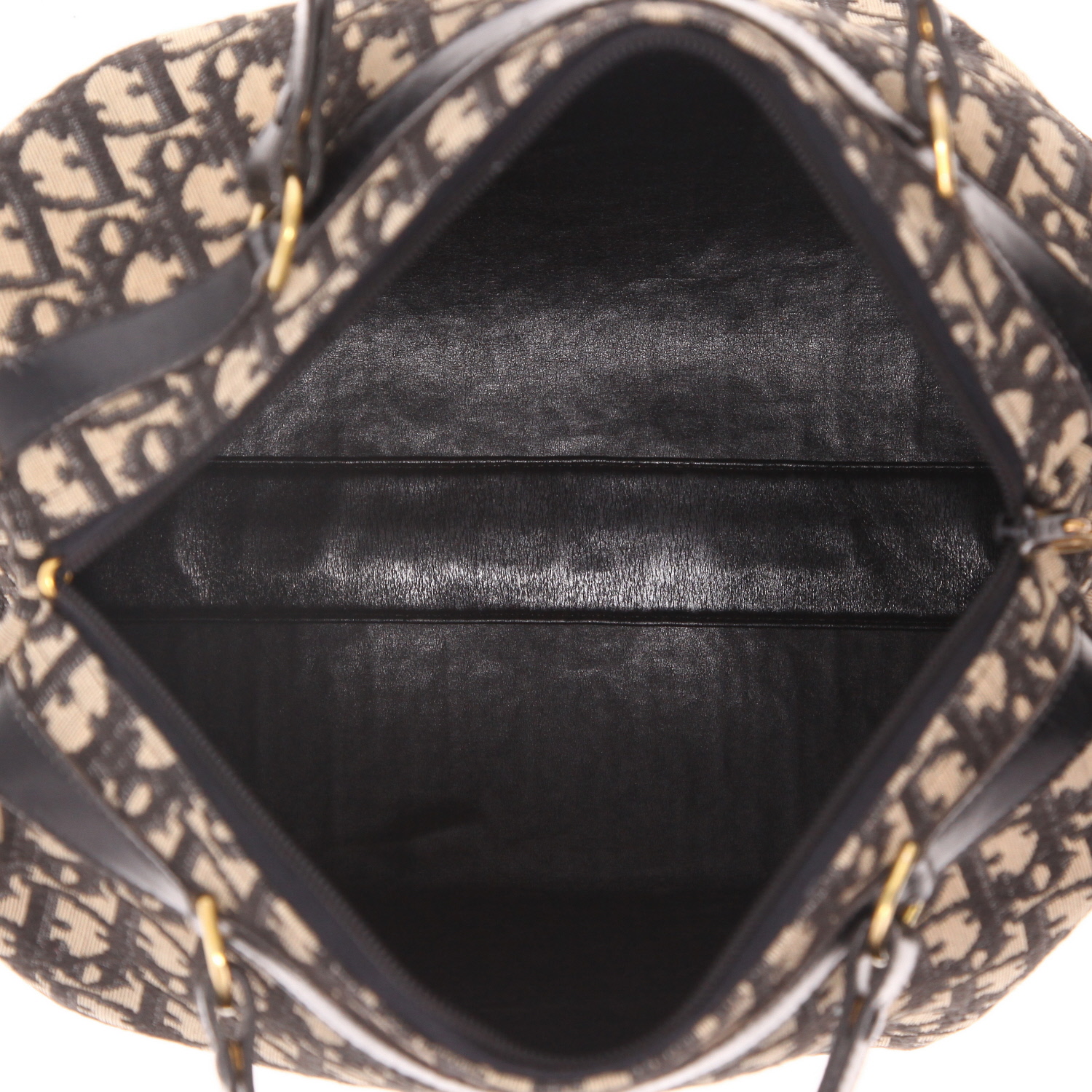 Bolso de mano Dior  Vintage en lona Monogram Oblique beige y negra y cuero negro - Detail D3