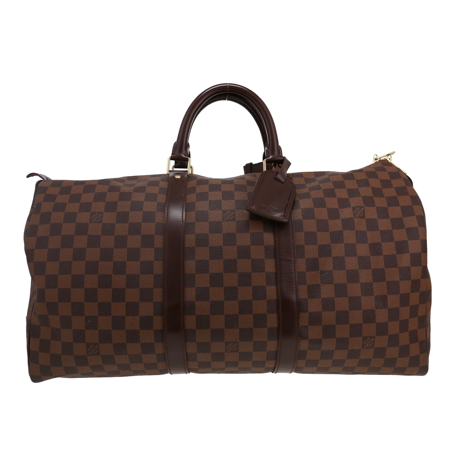 Borsa da viaggio Louis Vuitton  Keepall 50 in tela a scacchi ebana e pelle marrone - Detail D1
