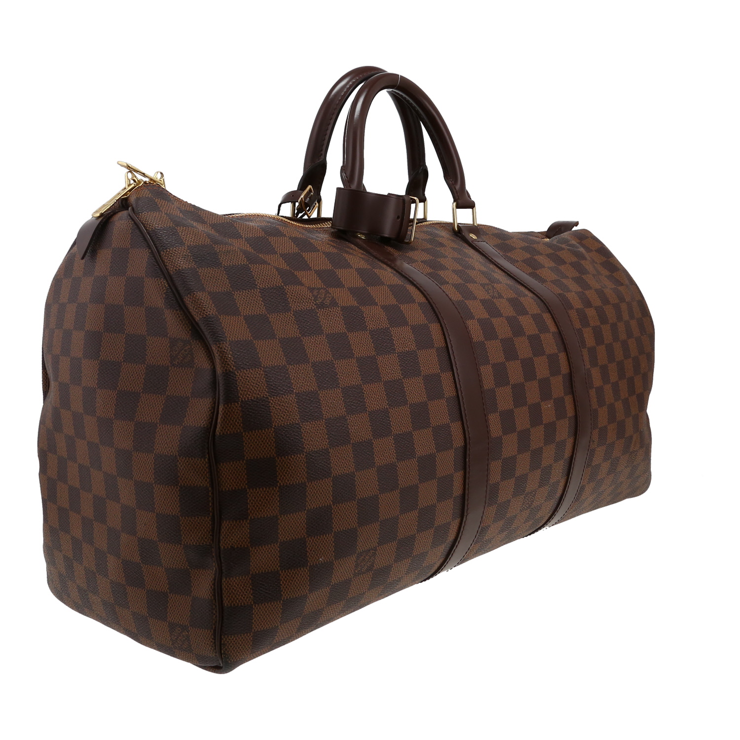 Borsa da viaggio Louis Vuitton  Keepall 50 in tela a scacchi ebana e pelle marrone - Detail D3