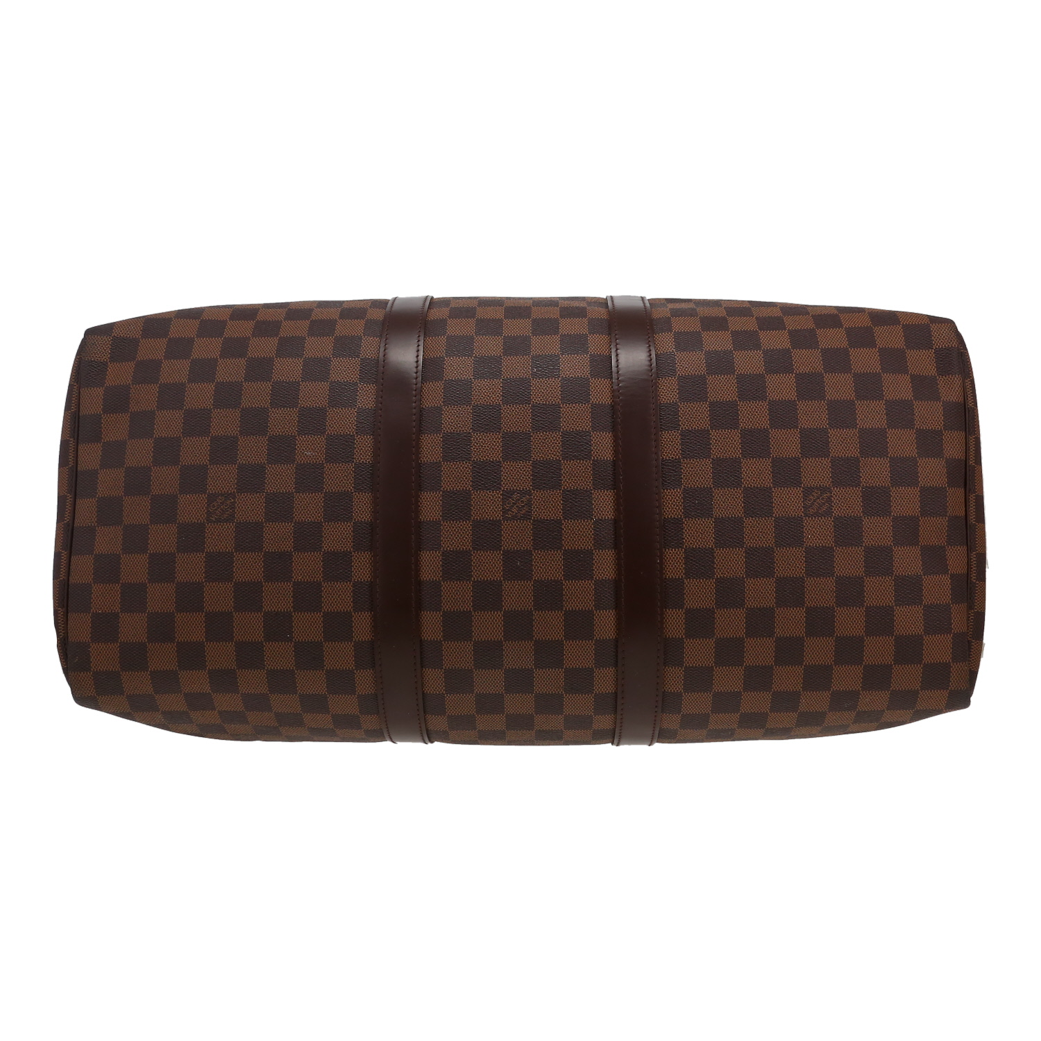 Louis Vuitton  Keepall 50 travel bag  in ebene damier canvas  and brown leather - Detail D4