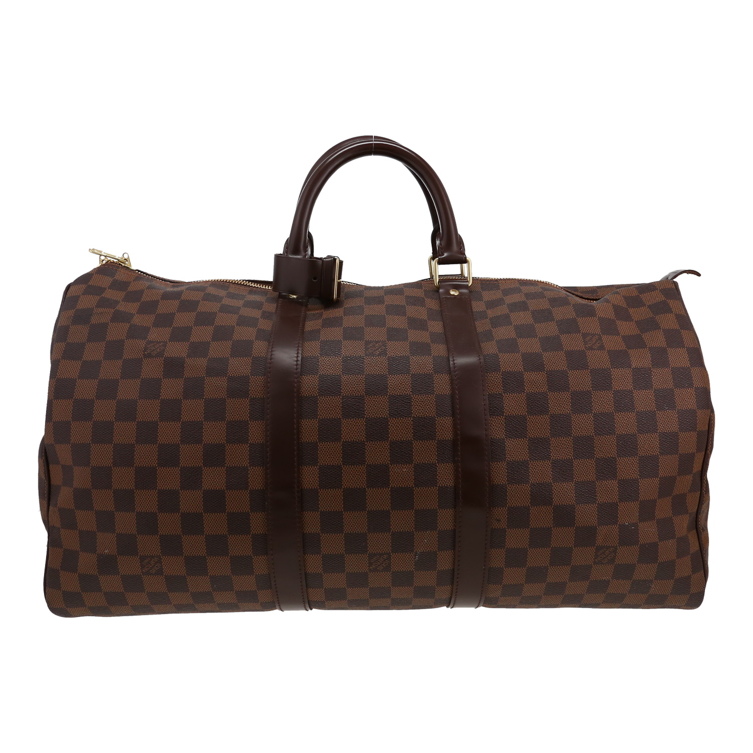 Bolsa de viaje Louis Vuitton  Keepall 50 en lona a cuadros ébano y cuero marrón - Detail D5