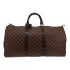 Borsa da viaggio Louis Vuitton  Keepall 50 in tela a scacchi ebana e pelle marrone - Detail D5 thumbnail