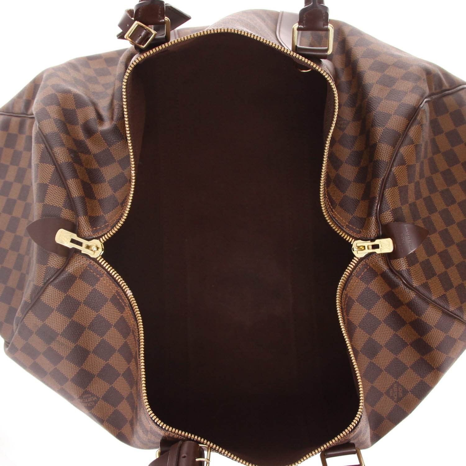 Sac de voyage Louis Vuitton  Keepall 50 en toile damier ébène et cuir marron - Detail D7