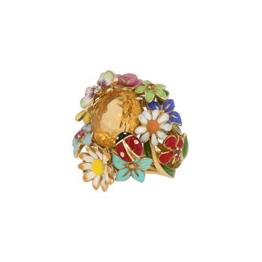 Sortija Dior Diorette modelo grande de oro amarillo, esmalte y piedras de colores