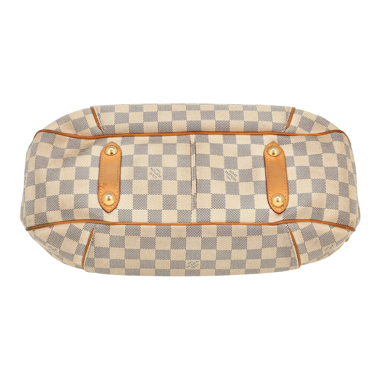 Bolso de mano Louis Vuitton  Galliera en lona a cuadros azul celeste y cuero natural - Detail D1