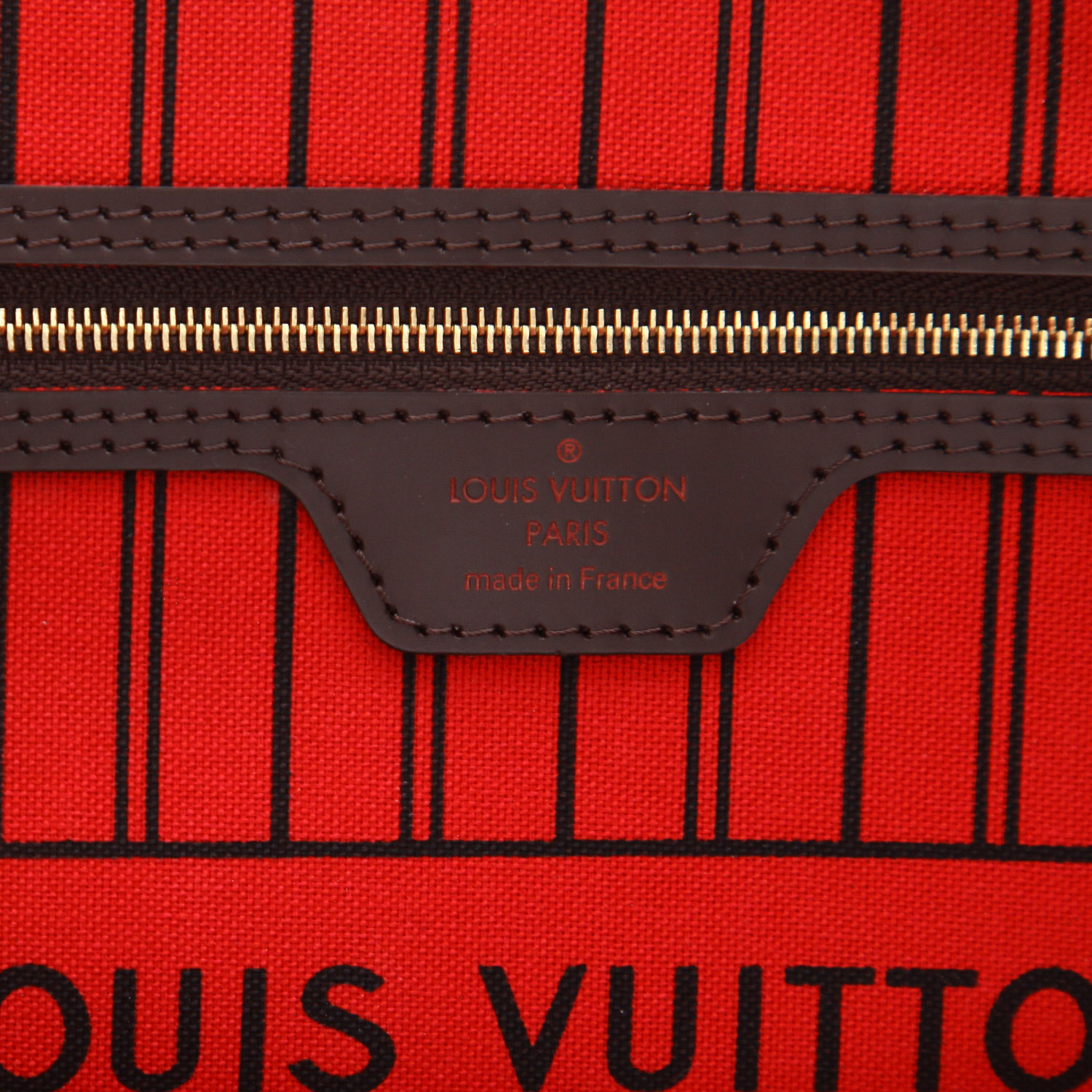 Louis Vuitton  Neverfull shopping bag  in ebene damier canvas  and brown leather - Detail D2