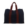 Sac cabas Hermès  Toto Bag - Shop Bag en toile bleu-marine et toile marron - 360 thumbnail