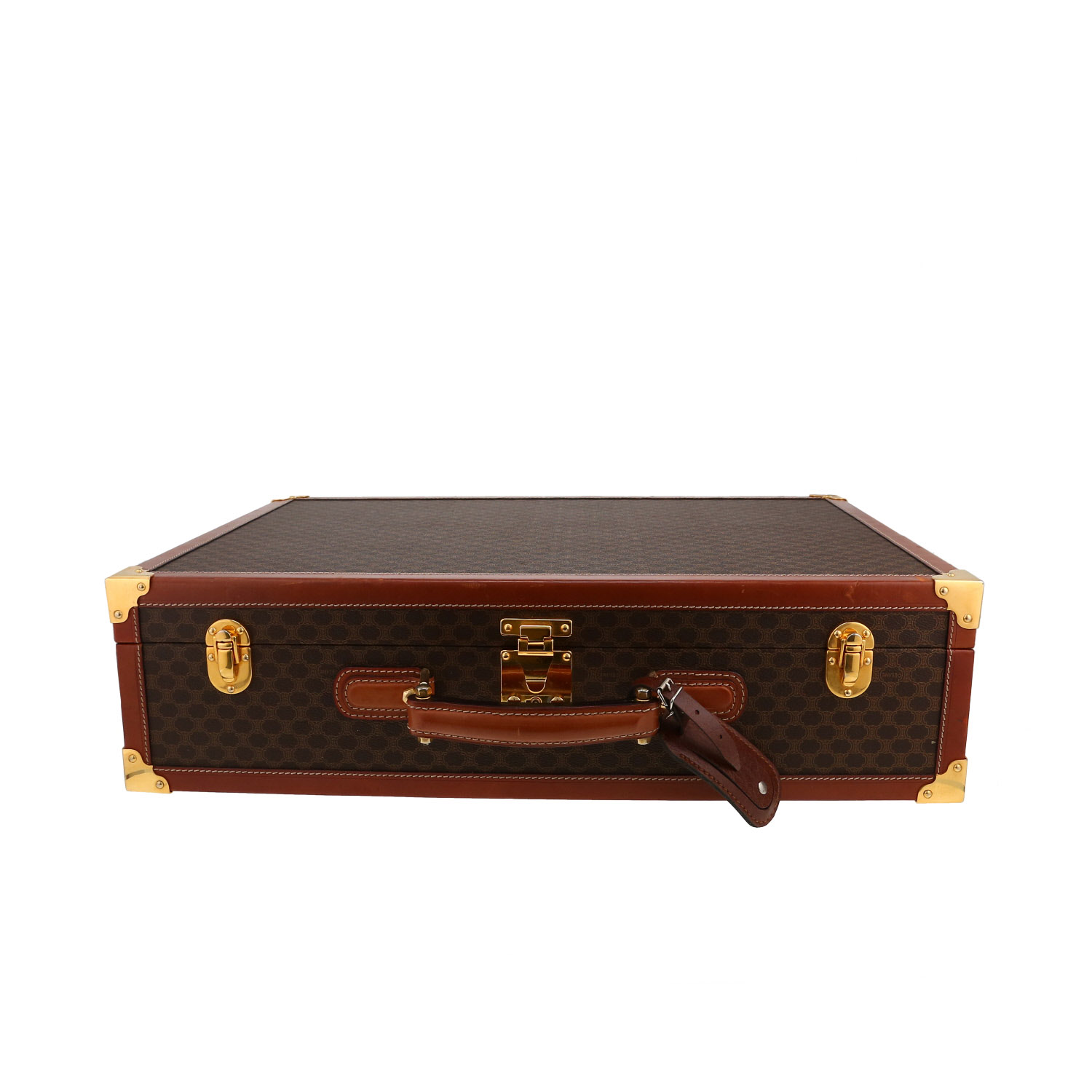 Celine suitcase in brown "Triomphe" canvas and brown leather - Detail D1