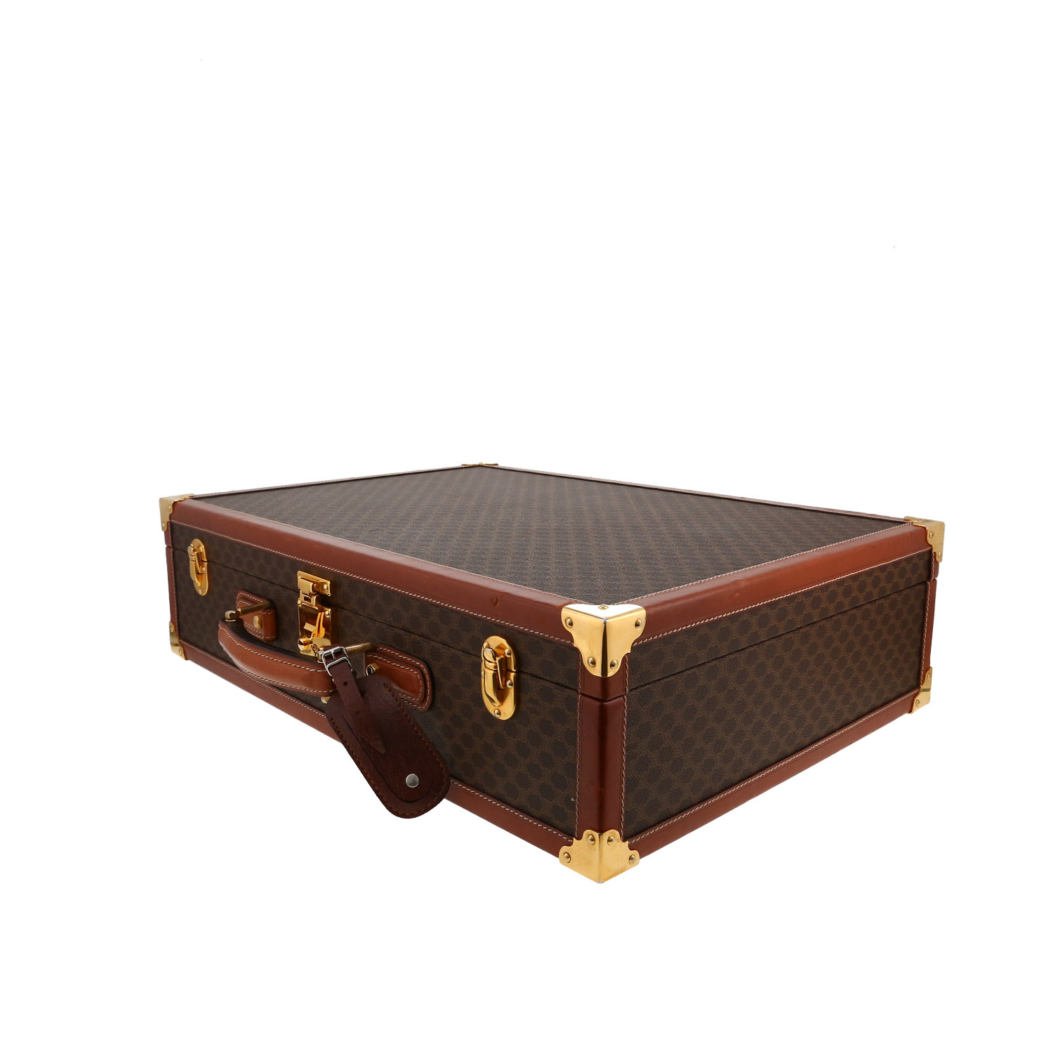 Celine suitcase in brown "Triomphe" canvas and brown leather - Detail D2