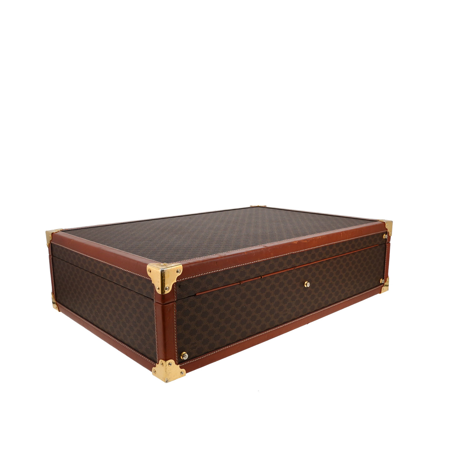 Celine suitcase in brown "Triomphe" canvas and brown leather - Detail D3
