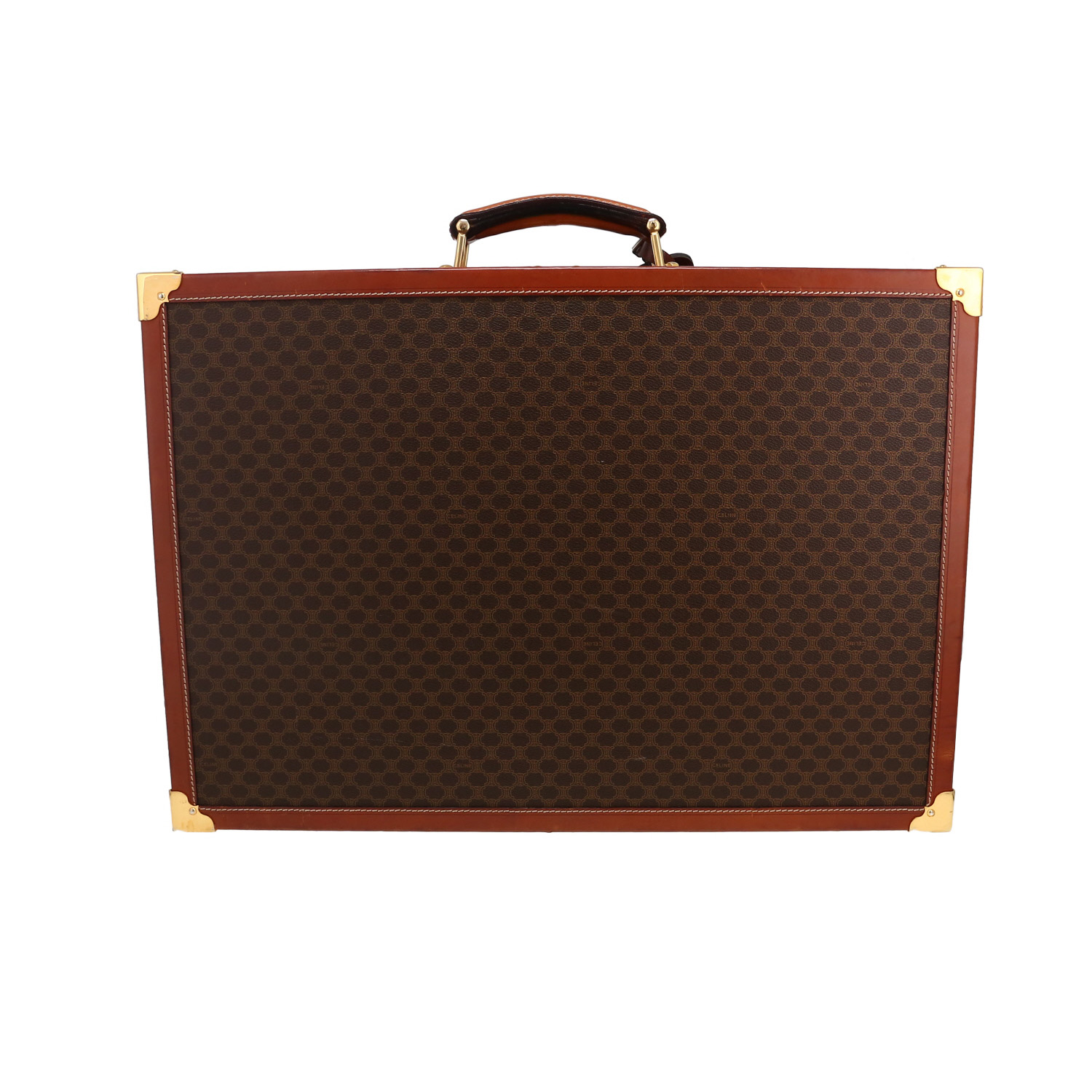Celine suitcase in brown "Triomphe" canvas and brown leather - Detail D5