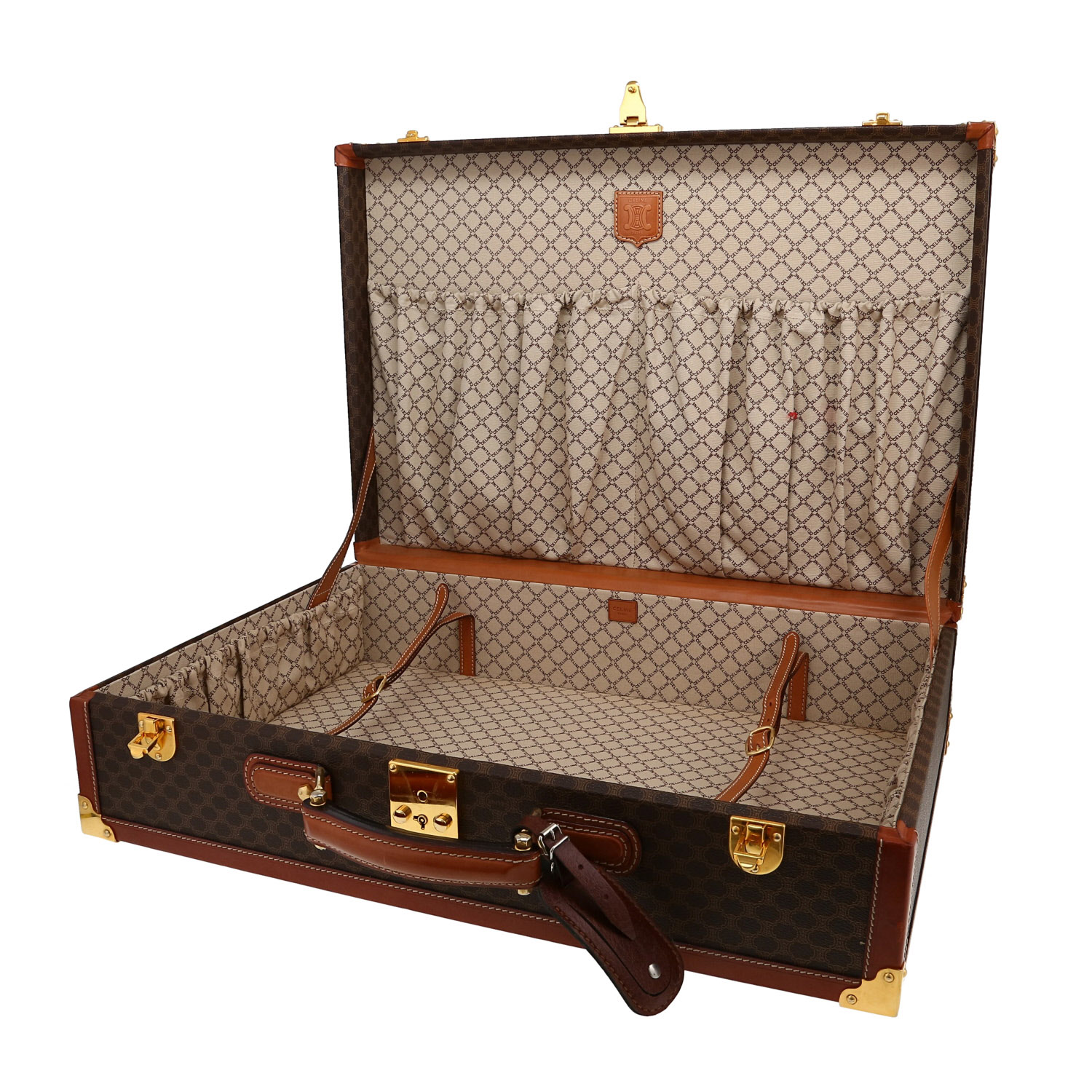 Celine suitcase in brown "Triomphe" canvas and brown leather - Detail D7
