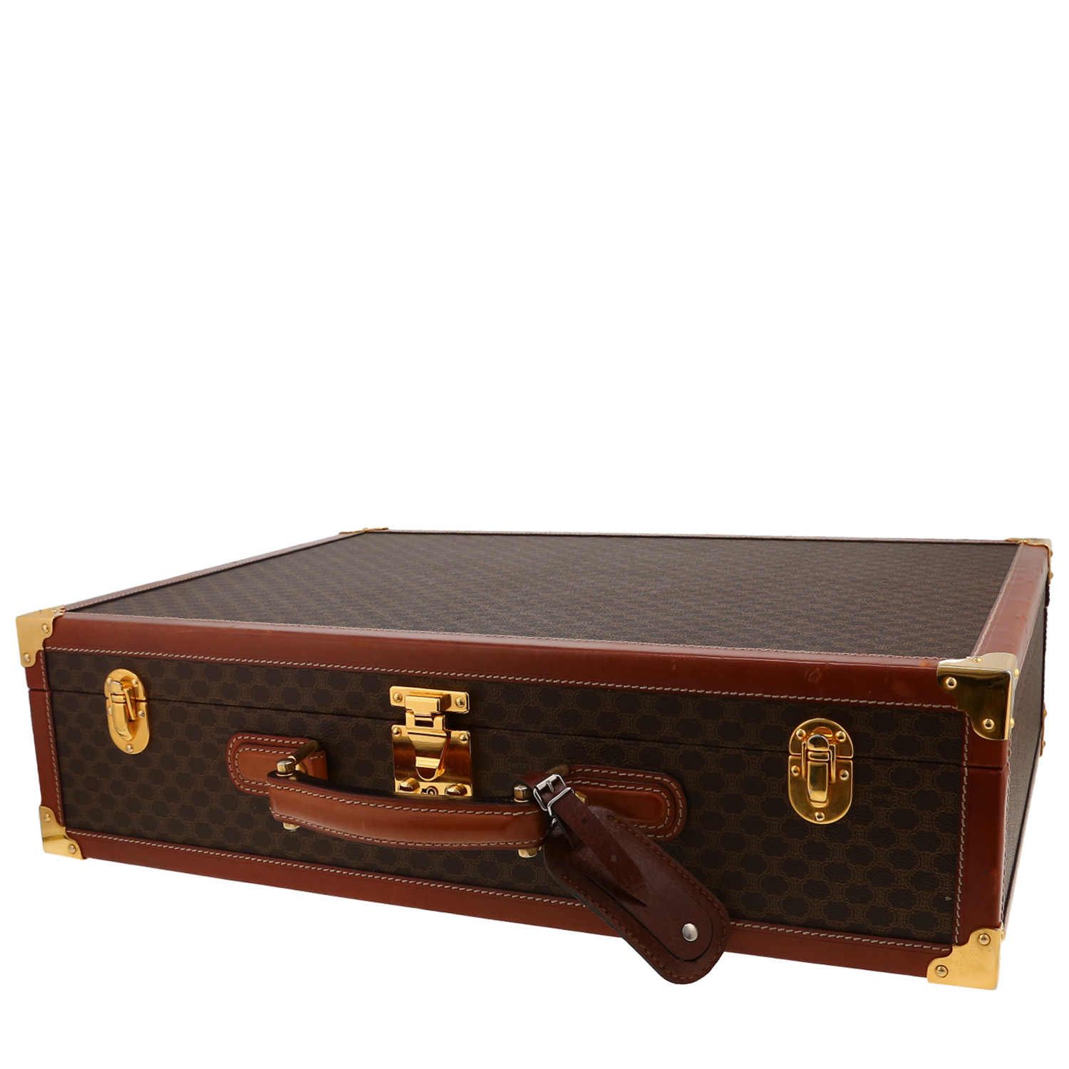 Celine suitcase in brown "Triomphe" canvas and brown leather - Detail D8