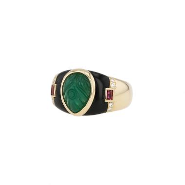 Bague Cartier  en or jaune, chrysoprase et onyx