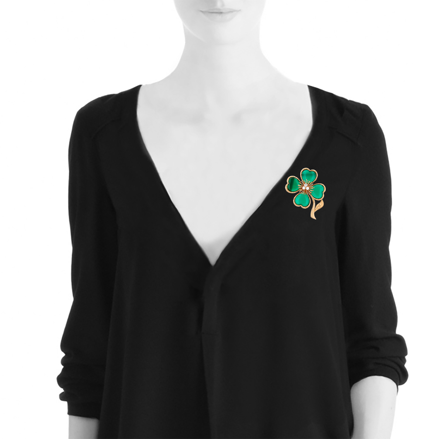 Broche-pendentif Van Cleef & Arpels  en or jaune, chrysoprase et diamants - Detail D1