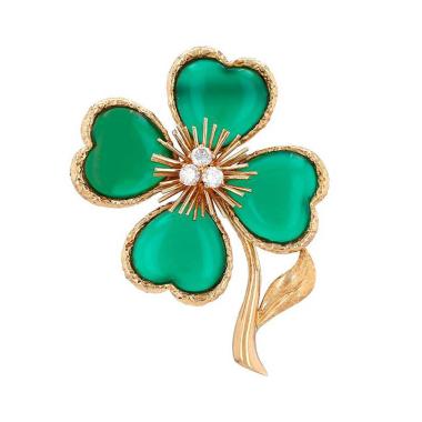 Spilla-ciondolo Van Cleef & Arpels  in oro giallo, crisoprasio e diamanti