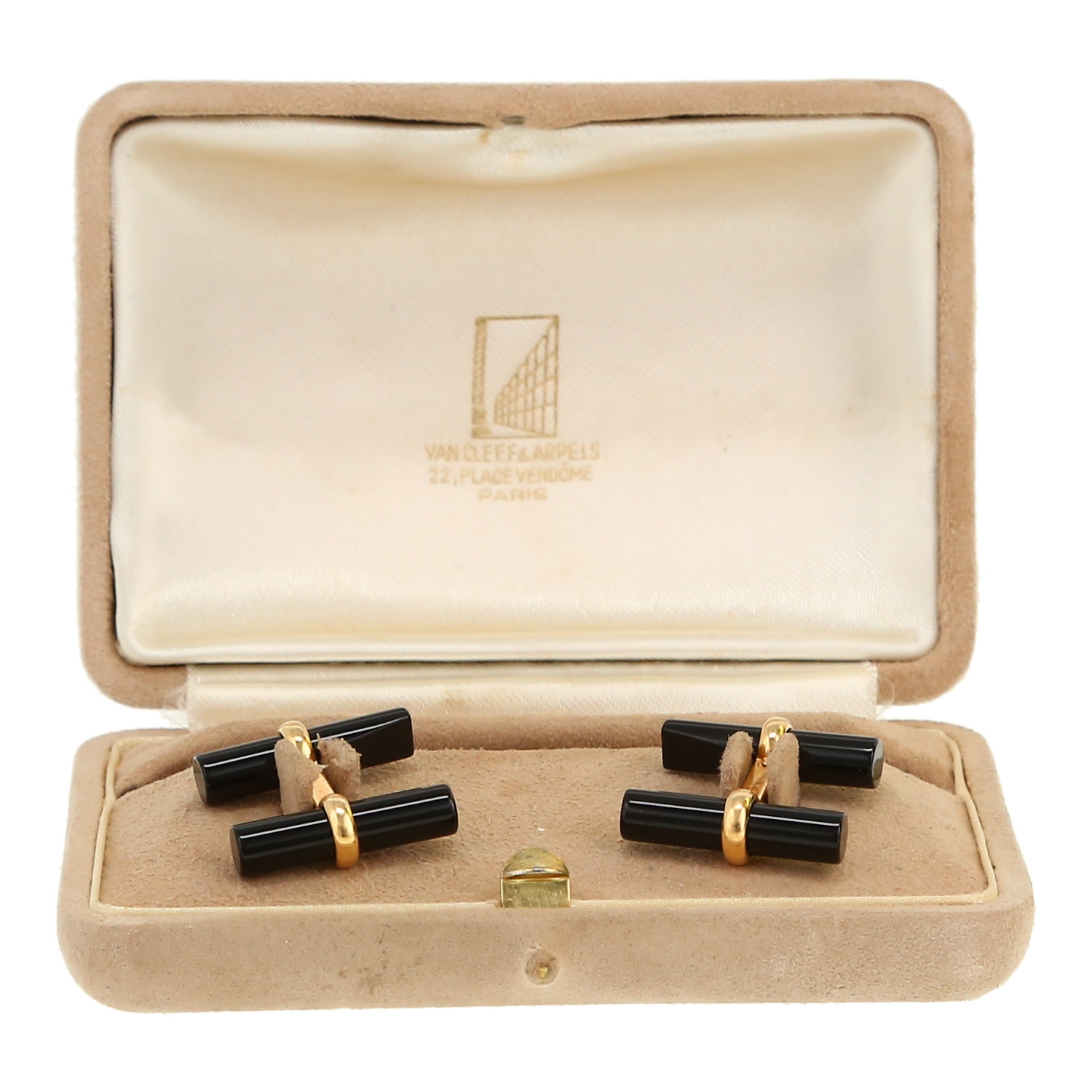 Paire de boutons de manchette années 90 Van Cleef & Arpels  en or jaune, onyx et hématite - Detail D2