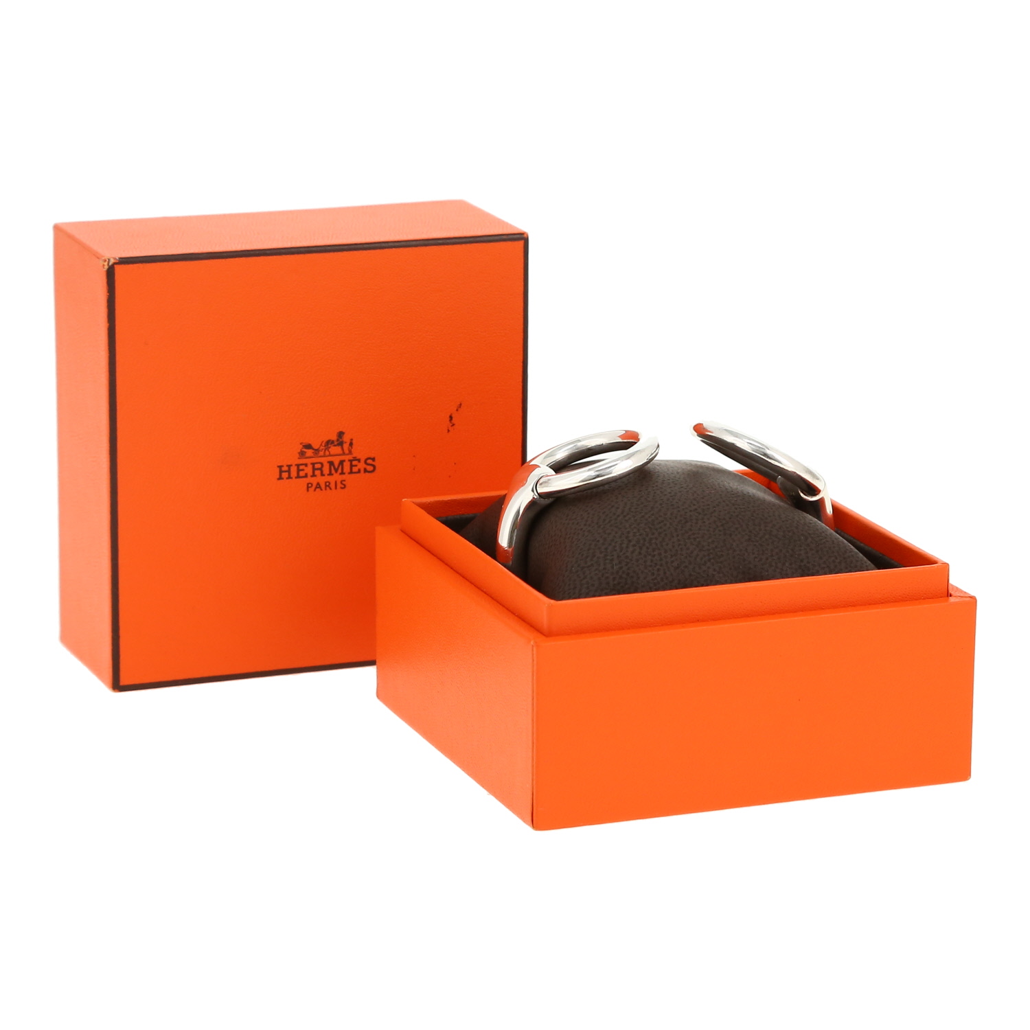 Brazalete que se puede abrir Hermès Nausica modelo grande de plata - Detail D2