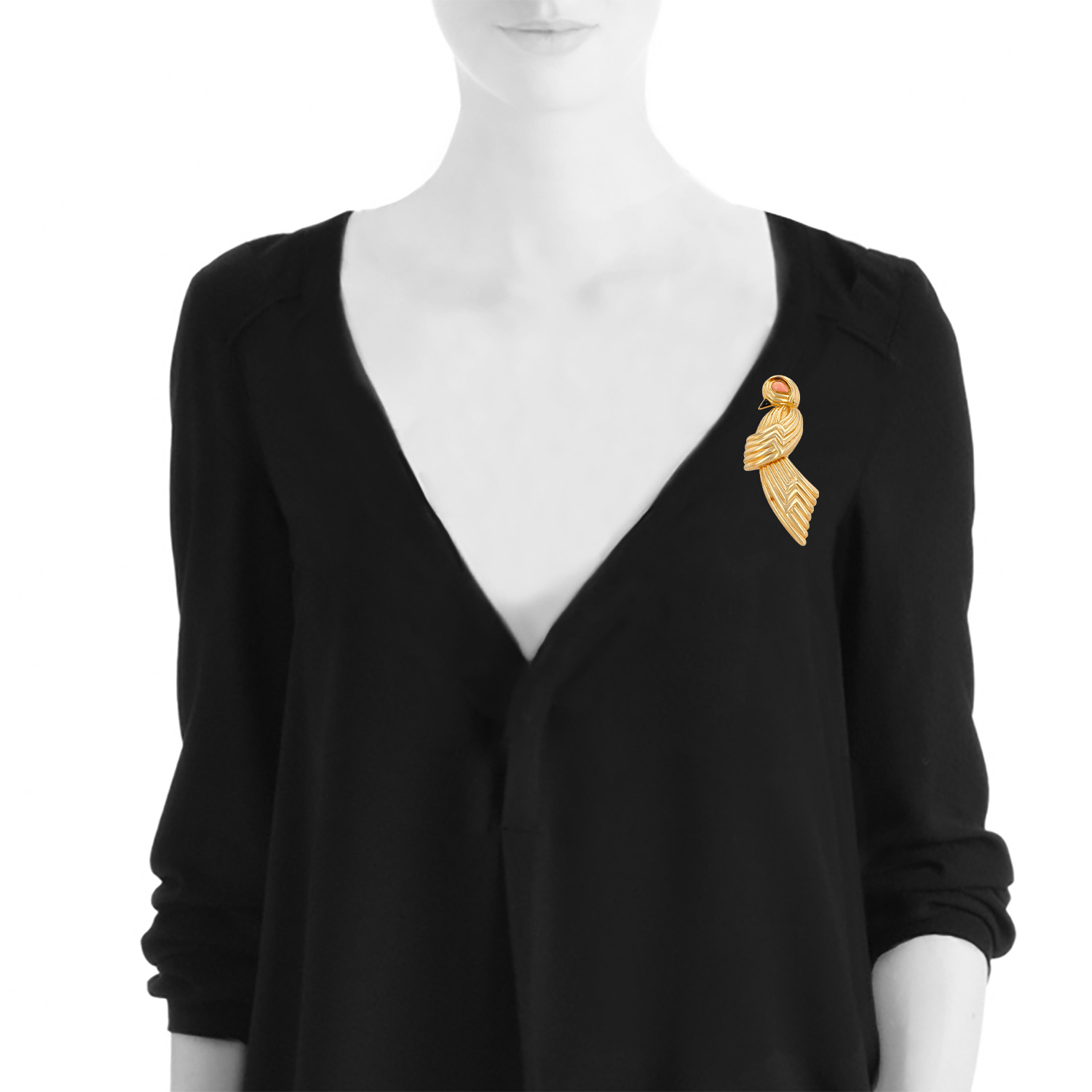 Spilla Boucheron  in oro giallo, corallo e onice - Detail D1