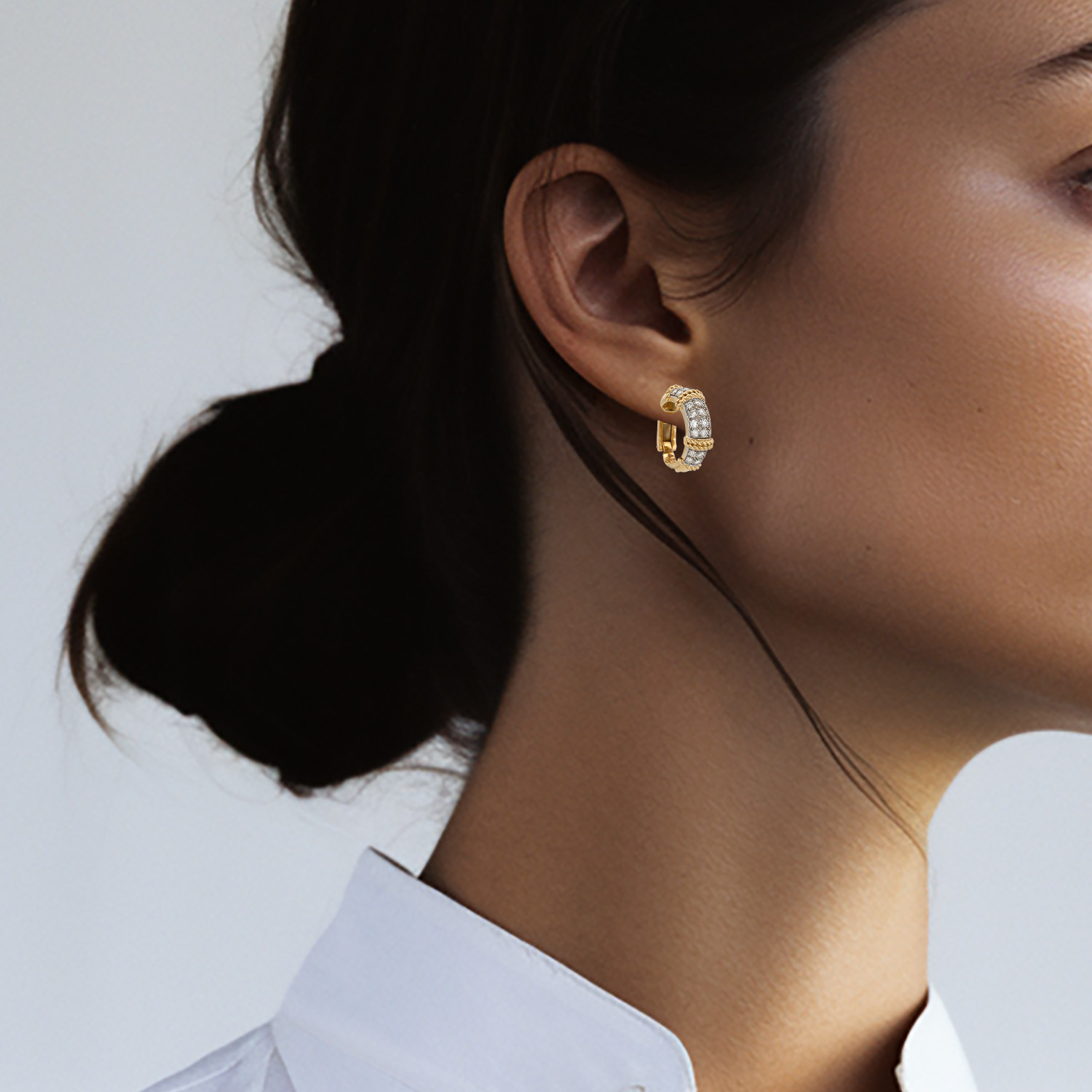 Fred Isaure hoop earrings in yellow gold, platinium and diamonds
