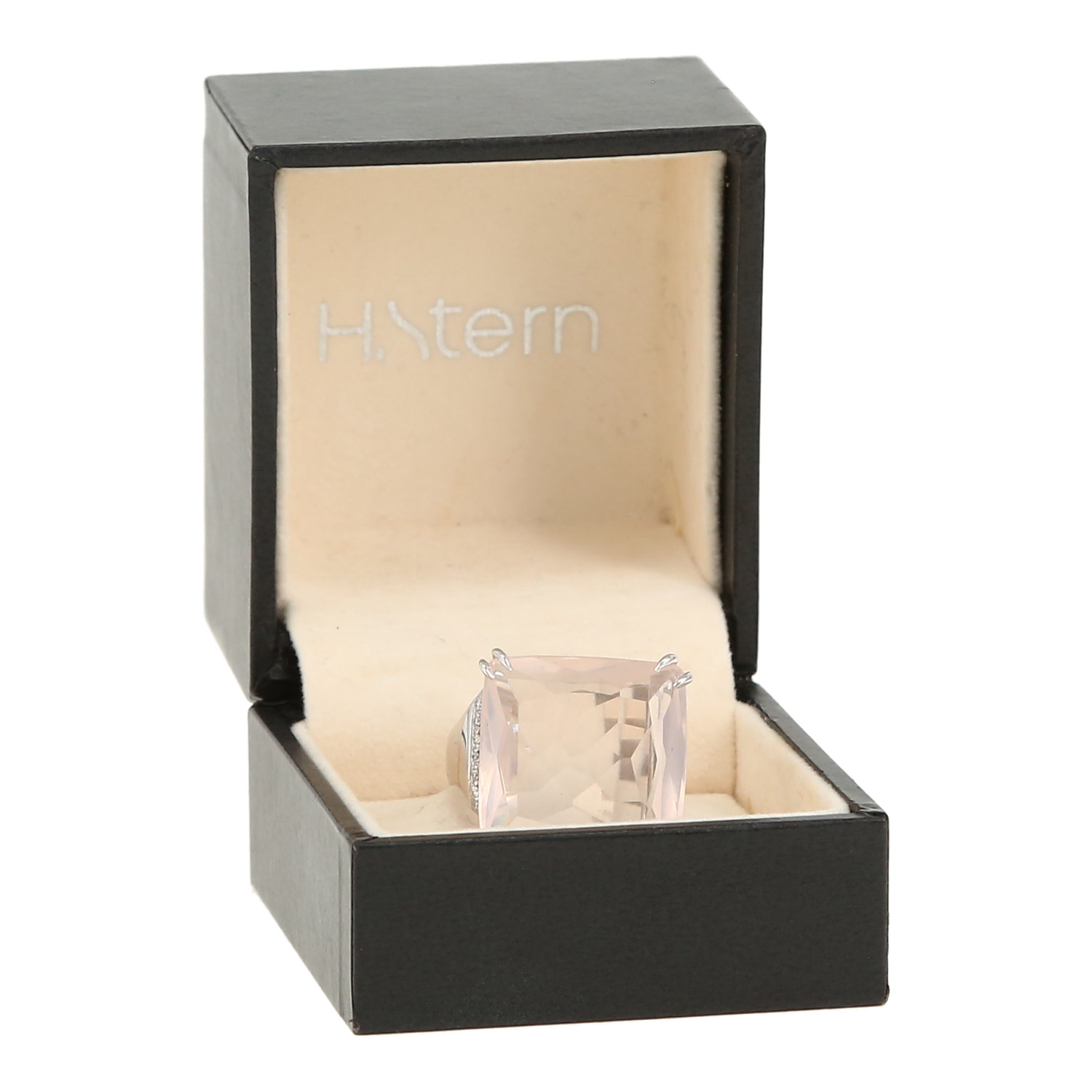 Anello H. Stern Cobblestone in oro bianco, diamanti e quarzo rosa - Detail D2