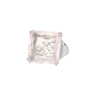 Anello H. Stern Cobblestone in oro bianco, diamanti e quarzo rosa