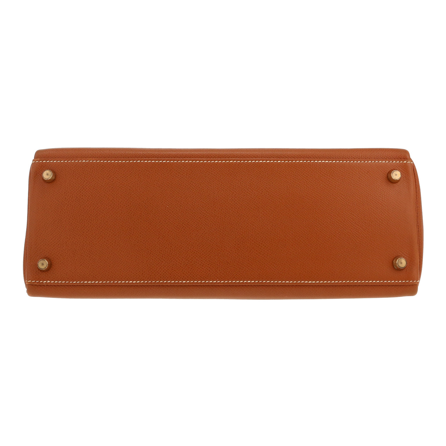 Bolso de mano Hermès  Kelly 32 cm en cuero Courchevel color oro - Detail D1