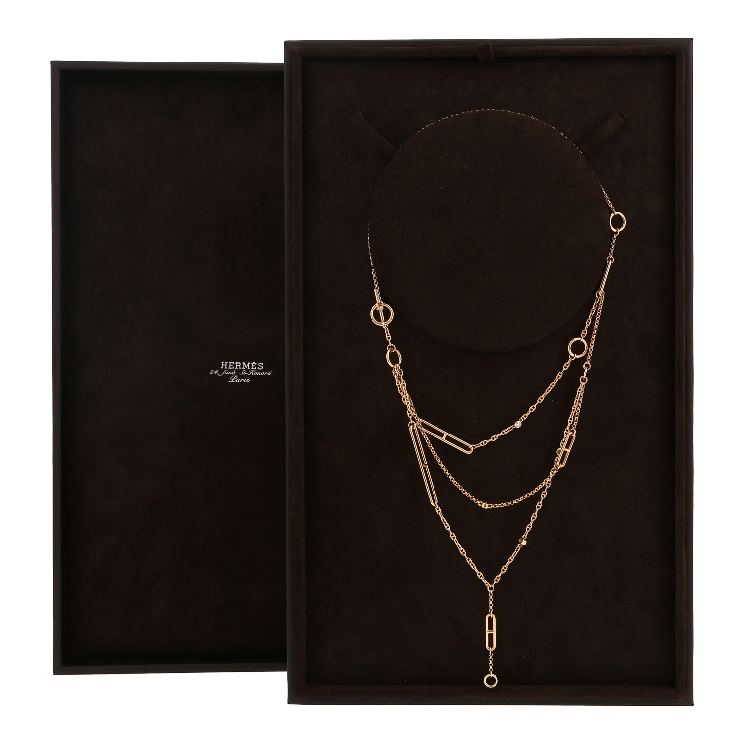 Hermès Chaine d'Ancre Chaos necklace in pink gold and diamonds - Detail D2