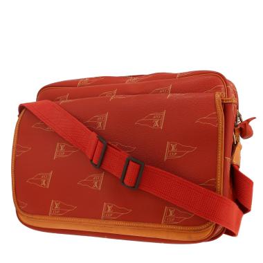 Sac bandoulière Louis Vuitton  America's Cup en toile monogram enduite rouge et cuir naturel