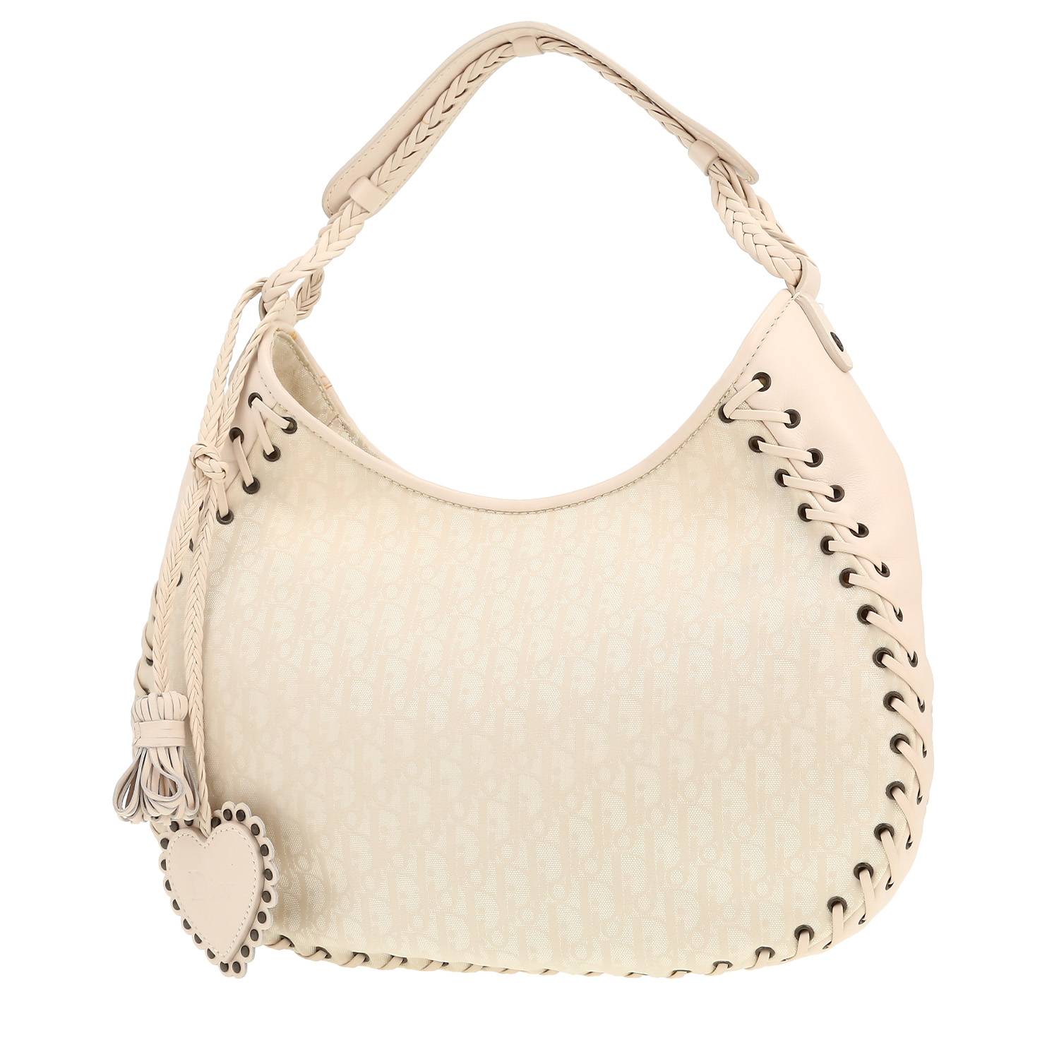 Bolso de mano Dior  Vintage en lona Monogram Oblique blanca y cuero blanco