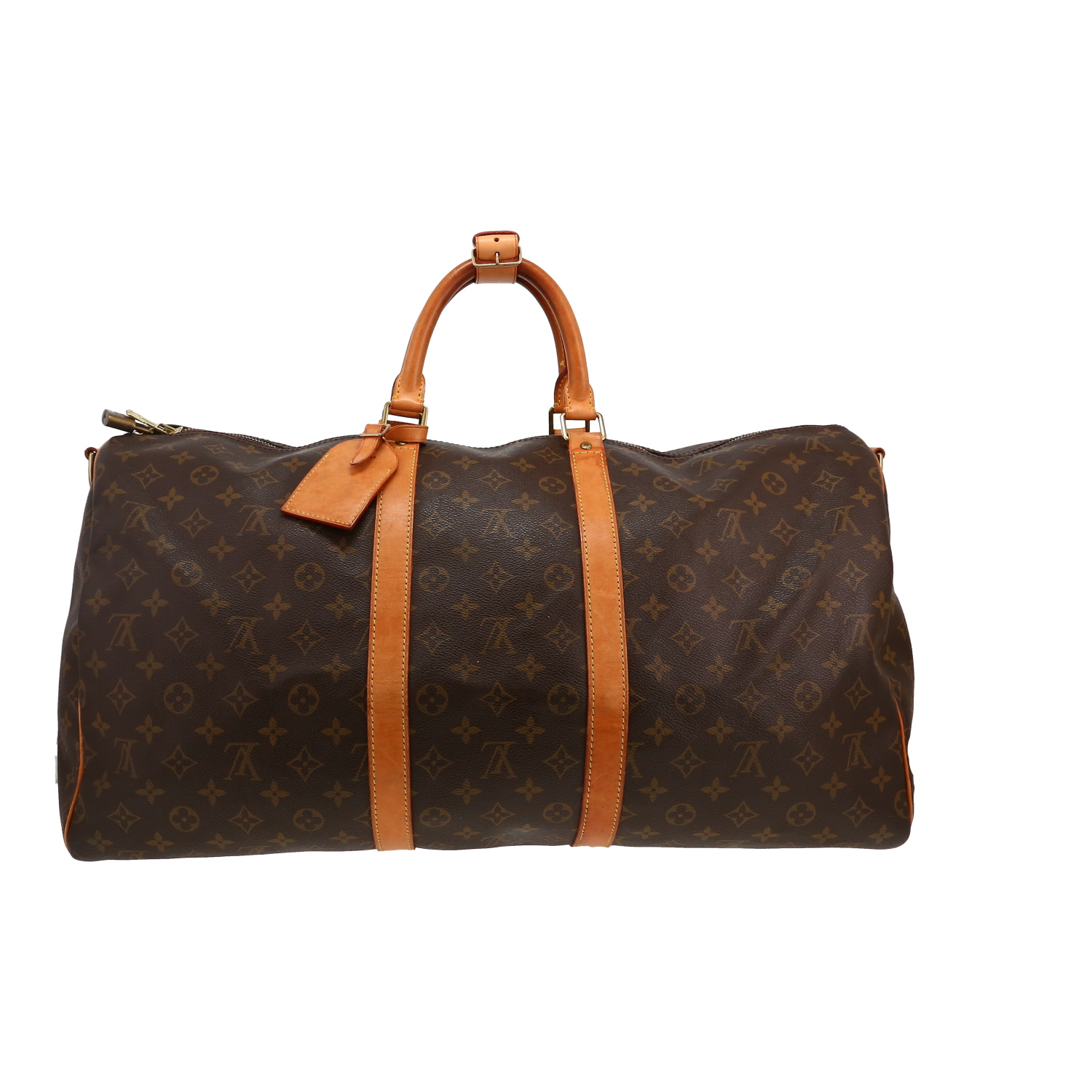 Borsa da viaggio Louis Vuitton  Keepall 55 in tela monogram marrone e pelle naturale - Detail D1