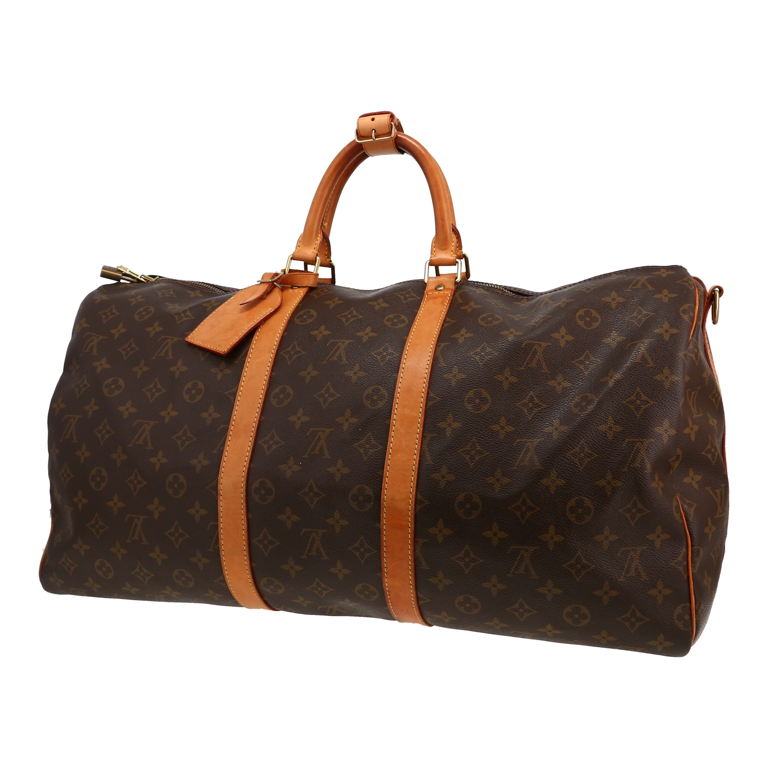 Louis Vuitton  Keepall 55 travel bag  in brown monogram canvas  and natural leather - Detail D2