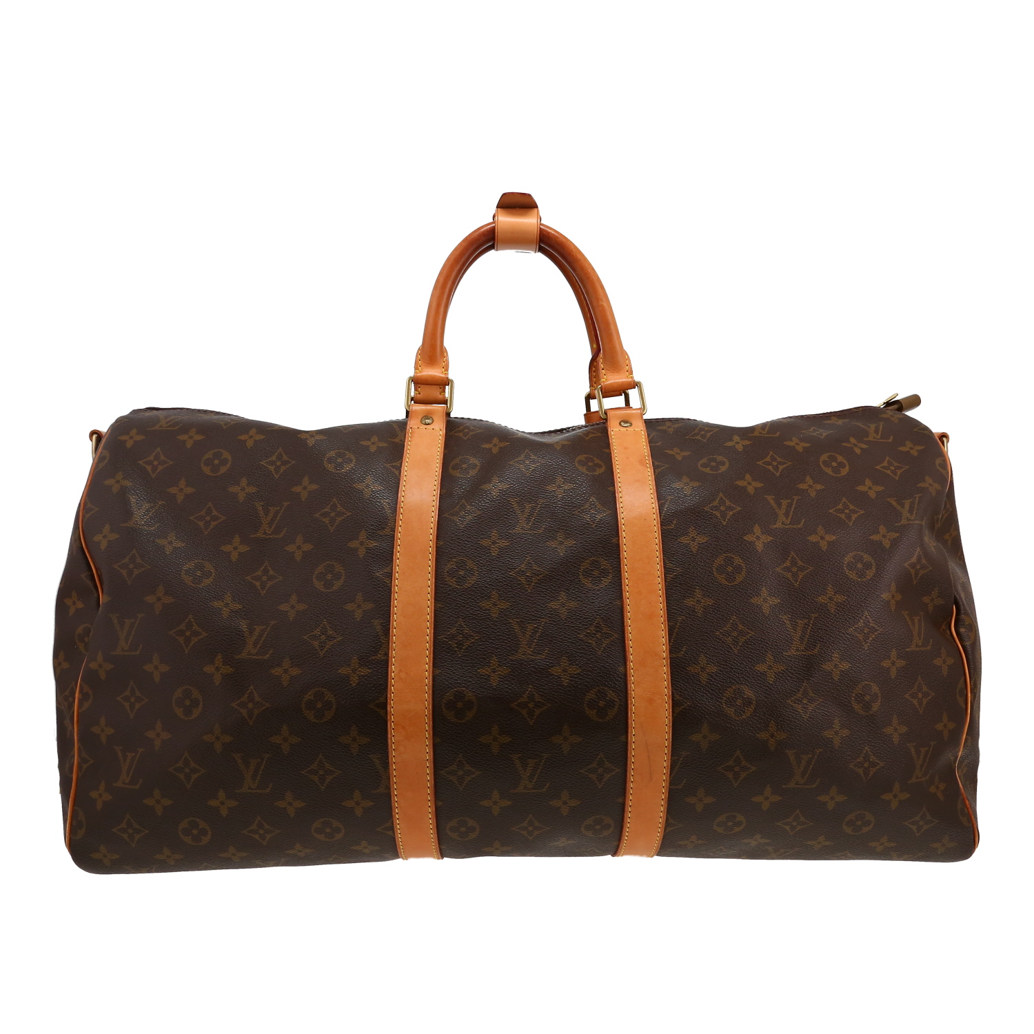 Borsa da viaggio Louis Vuitton  Keepall 55 in tela monogram marrone e pelle naturale - Detail D4
