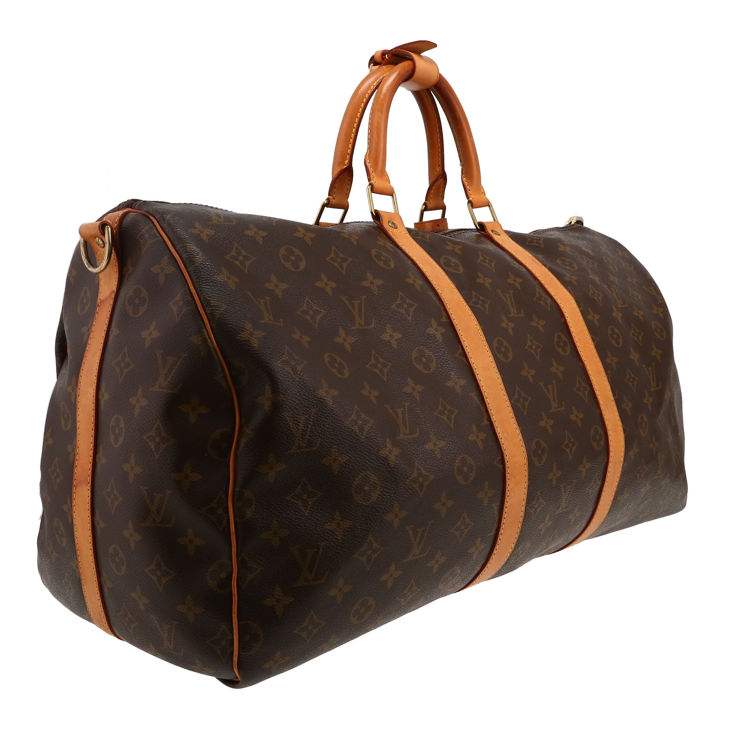 Louis Vuitton  Keepall 55 travel bag  in brown monogram canvas  and natural leather - Detail D5