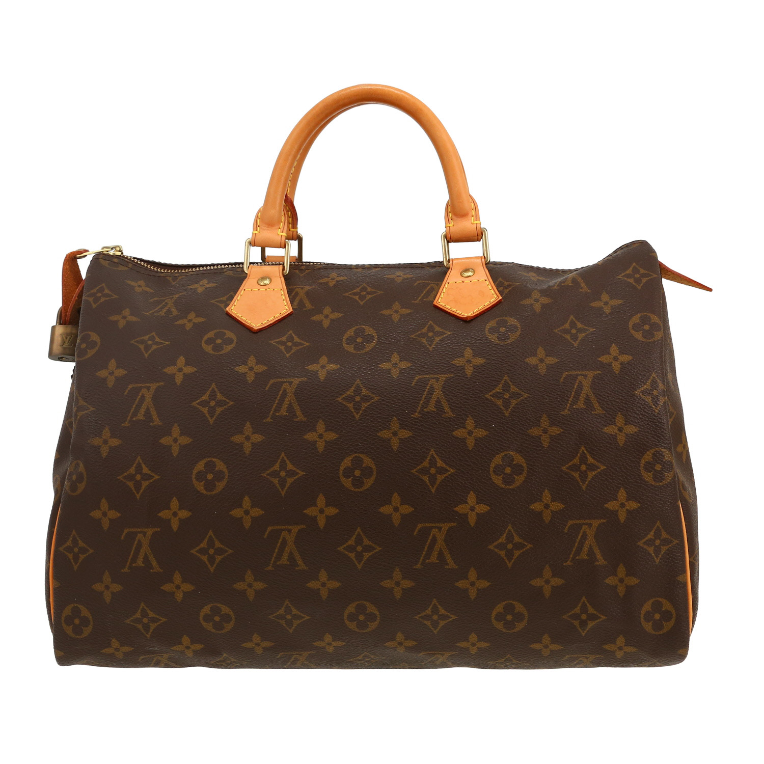 Louis Vuitton  Speedy 35 handbag  in brown monogram canvas  and natural leather - Detail D4