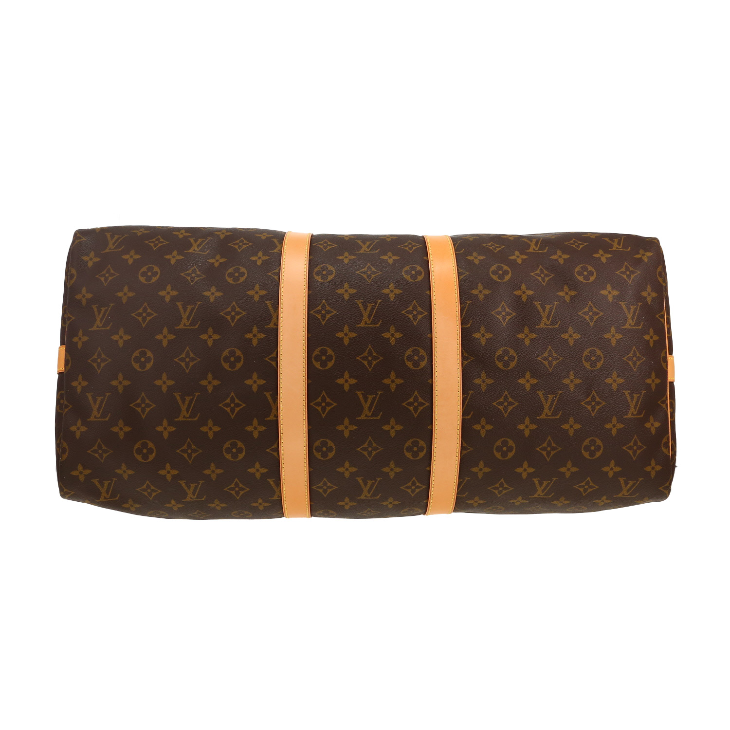 Bolsa de viaje Louis Vuitton  Keepall 55 en lona Monogram marrón y cuero natural - Detail D1